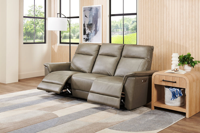 Sofa à inclinaison électrique Angelo de Château d’Ax de 84,25 po en cuir véritable avec appuie-têtes électriques - gris