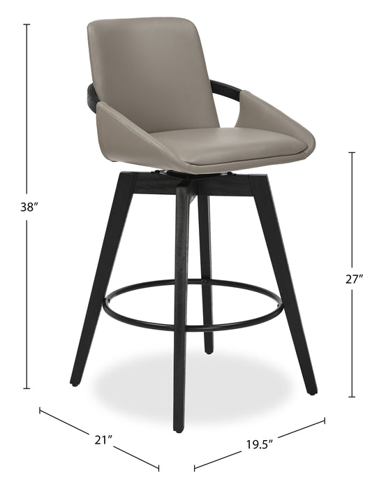 Tabouret Apex de hauteur comptoir en tissu de cuir végétalien et en métal et bois avec siège pivotant - taupe