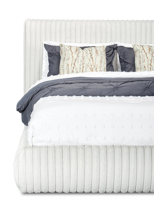 Lit plateforme rembourré Aria en tissu gris capitonné - format grand lit