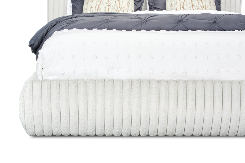 Lit plateforme rembourré Aria en tissu gris capitonné - format grand lit