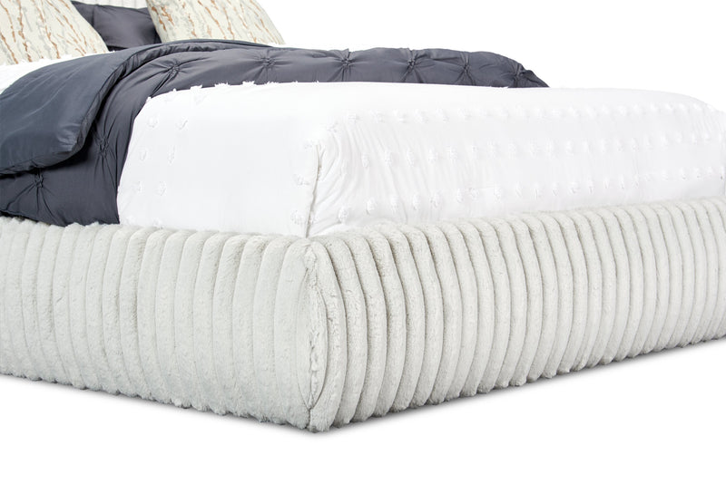 Lit plateforme rembourré Aria en tissu gris capitonné - format grand lit