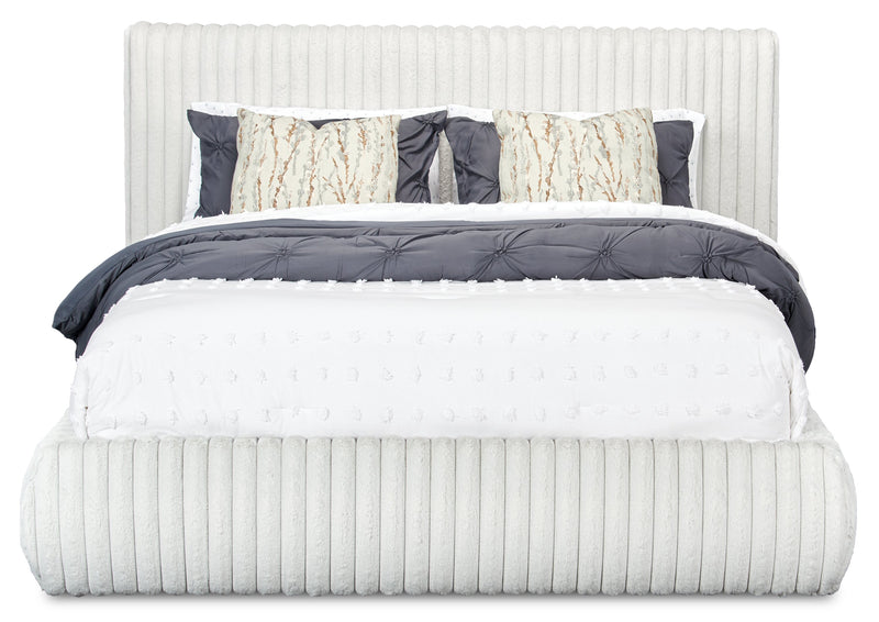 Lit plateforme rembourré Aria en tissu gris capitonné - format grand lit