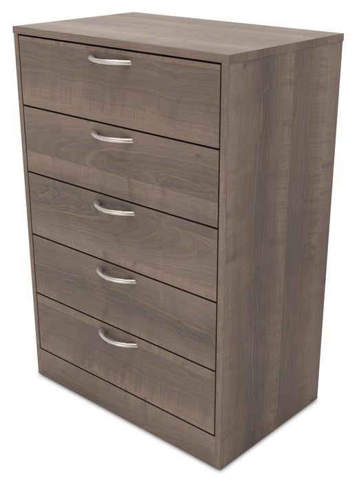 Commode verticale Arlo de 23,6 po (L) x 36,2 po (H) à 5 tiroirs pour la chambre à coucher, fabriquée au Canada - gris-brun