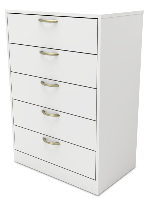 Commode verticale Arlo de 23,6 po (L) x 36,2 po (H) à 5 tiroirs pour la chambre à coucher, fabriquée au Canada - blanche