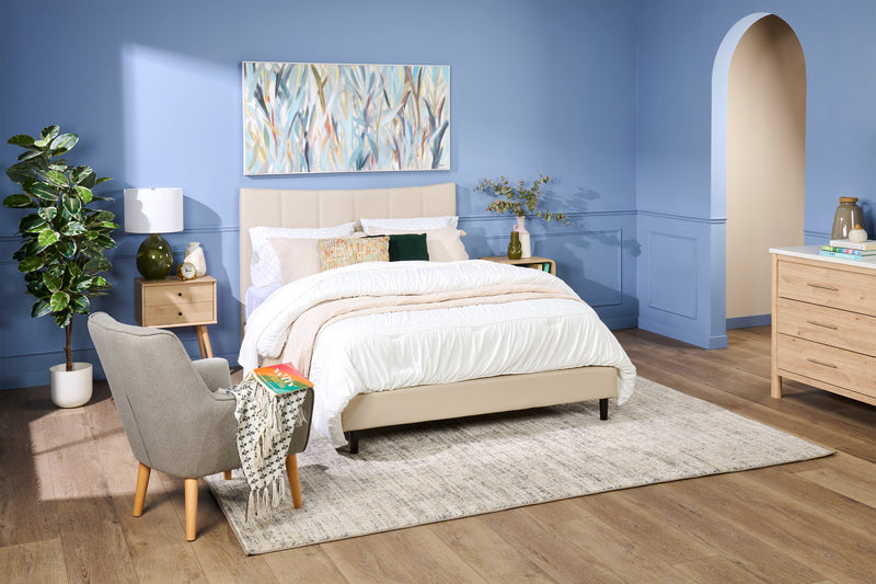 Fauteuil d’appoint Arni de 28 po en tissu d’apparence lin avec pattes en bois - gris