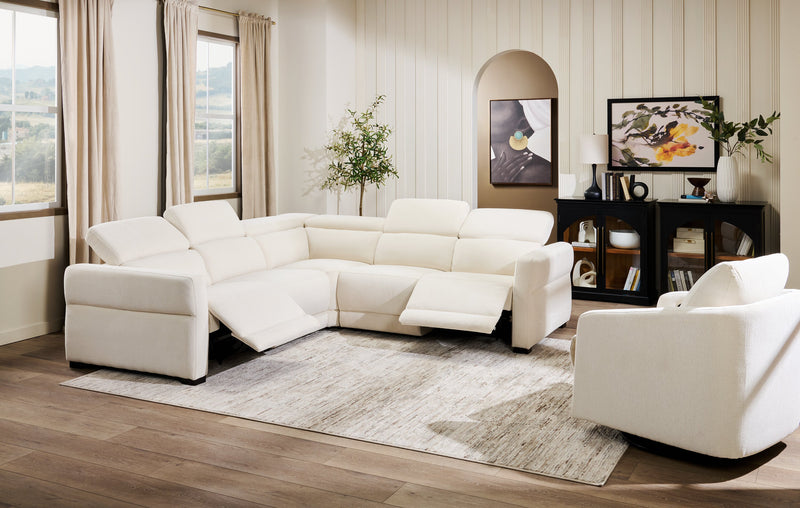 Sofa sectionnel à inclinaison électrique Aspen de Cindy Crawford Home 3 pièces avec appuie-têtes électriques et port USB - albâtre