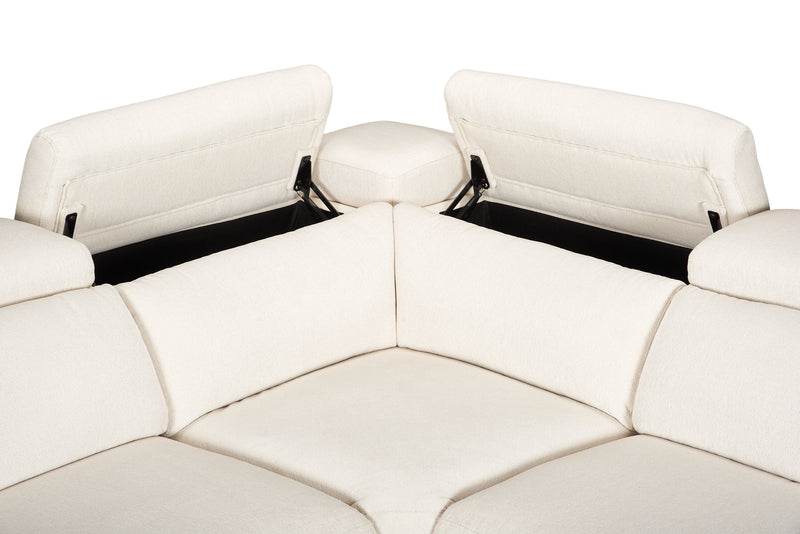 Sofa sectionnel à inclinaison électrique Aspen de Cindy Crawford Home 5 pièces avec appuie-têtes électriques et port USB - albâtre