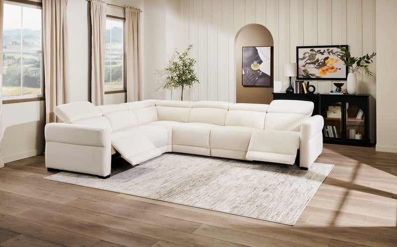 Sofa sectionnel à inclinaison électrique Aspen de Cindy Crawford Home 4 pièces avec fauteuil sans inclinable - albâtre