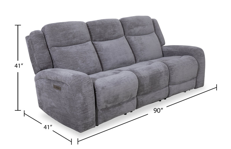 Sofa à inclinaison électrique Atlantis de 90 po en tissu avec ports USB - gris tourterelle