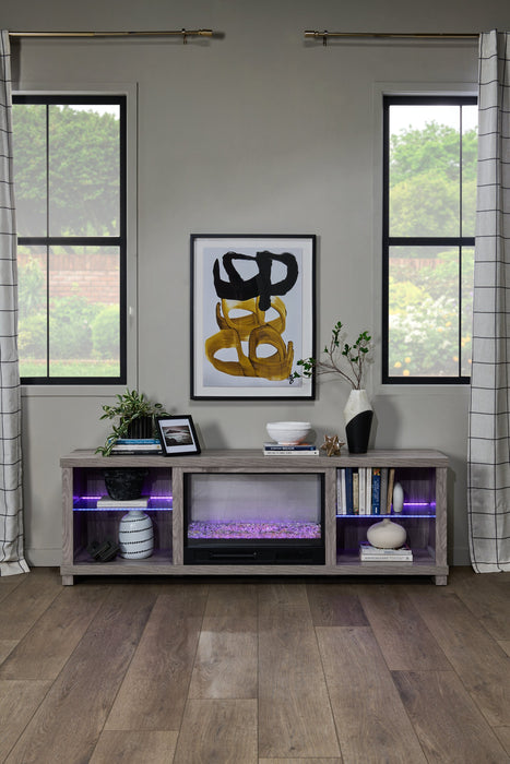 Meuble pour téléviseur moderne Aurora de 72 po avec foyer électrique, rangement et système de gestion des câbles pour téléviseurs jusqu’à 80 po - gris cendré