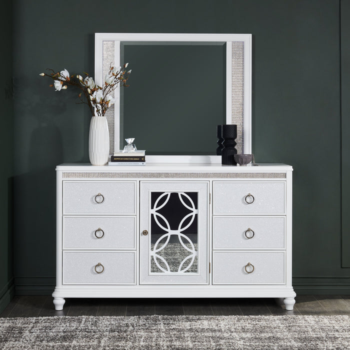 Miroir de commode de chambre à coucher somptueux Ava avec éclairage à DEL - blanc