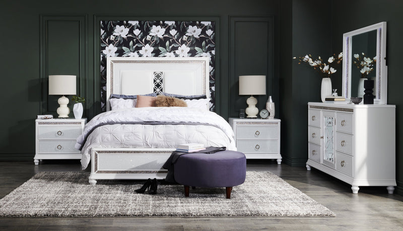 Table de nuit somptueuse Ava de 32,5 po (L) x 28 po (H) à 2 tiroirs avec éclairage à DEL - blanche