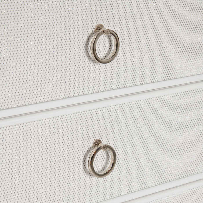 Commode verticale somptueuse Ava de 40,5 po (L) x 54,1 po (H) à 5 tiroirs avec éclairage à DEL pour la chambre à coucher - blanche