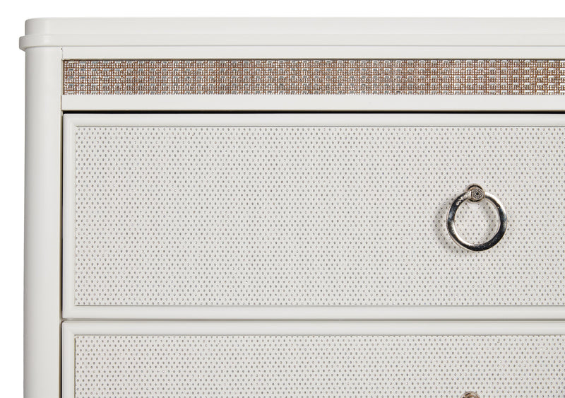 Commode verticale somptueuse Ava de 40,5 po (L) x 54,1 po (H) à 5 tiroirs avec éclairage à DEL pour la chambre à coucher - blanche