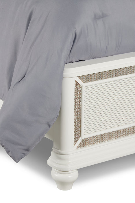 Lit à panneau Ava somptueux avec tête de lit, cadre de lit et éclairage à DEL, blanc - format grand lit