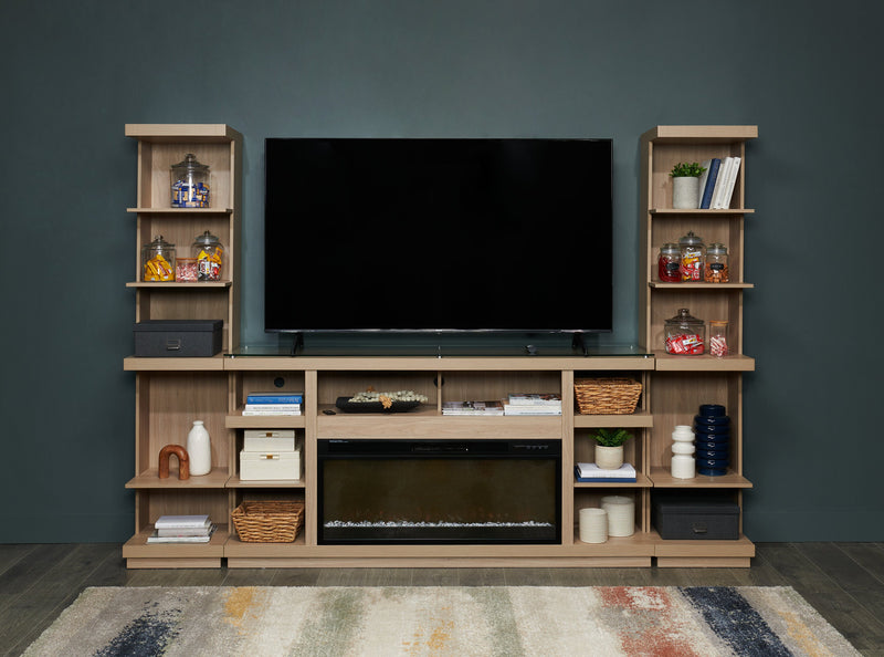 Meuble audio-vidéo Axel 3 pièces de 74 po avec foyer électrique et rangement pour téléviseurs jusqu’à 85 po - taupe