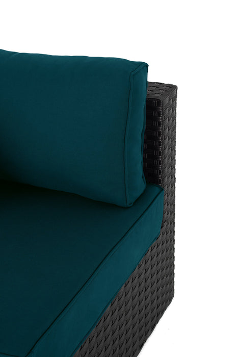 Fauteuil sans accoudoirs Barbados pour la terrasse à l’extérieur - osier en résine tressé à la main, résistant aux rayons UV et aux intempéries - noir et bleu