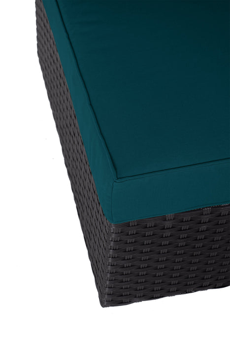 Fauteuil sans accoudoirs Barbados pour la terrasse à l’extérieur - osier en résine tressé à la main, résistant aux rayons UV et aux intempéries - noir et bleu