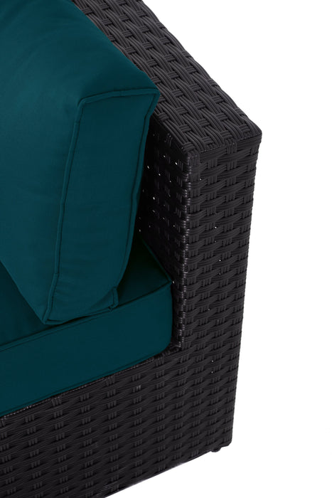 Fauteuil en coin Barbados pour la terrasse à l’extérieur - osier en résine tressé à la main, résistant aux rayons UV et aux intempéries - noir et bleu
