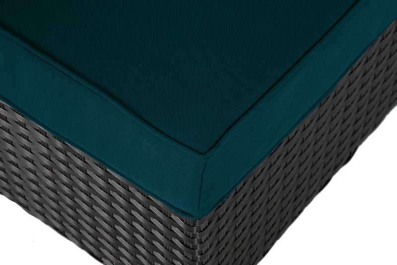 Fauteuil en coin Barbados pour la terrasse à l’extérieur - osier en résine tressé à la main, résistant aux rayons UV et aux intempéries - noir et bleu