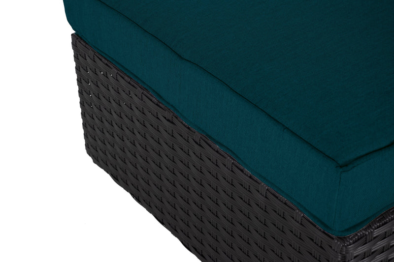 Pouf Barbados pour la terrasse à l’extérieur - osier en résine tressé à la main, résistant aux rayons UV et aux intempéries - noir et bleu