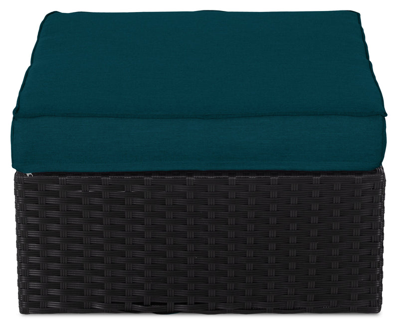 Pouf Barbados pour la terrasse à l’extérieur - osier en résine tressé à la main, résistant aux rayons UV et aux intempéries - noir et bleu
