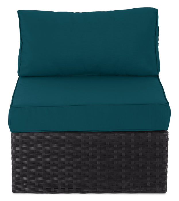 Fauteuil sans accoudoirs Barbados pour la terrasse à l’extérieur - osier en résine tressé à la main, résistant aux rayons UV et aux intempéries - noir et bleu