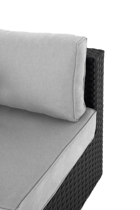 Fauteuil en coin Barbados pour la terrasse à l’extérieur - osier en résine tressé à la main, résistant aux rayons UV et aux intempéries - noir et gris