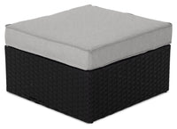  Pouf Barbados pour la terrasse à l’extérieur - osier en résine tressé à la main, résistant aux rayons UV et aux intempéries - noir et gris