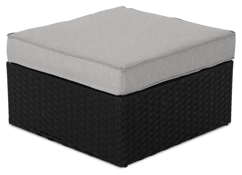Pouf Barbados pour la terrasse à l’extérieur - osier en résine tressé à la main, résistant aux rayons UV et aux intempéries - noir et gris