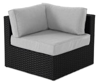  Fauteuil en coin Barbados pour la terrasse à l’extérieur - osier en résine tressé à la main, résistant aux rayons UV et aux intempéries - noir et gris