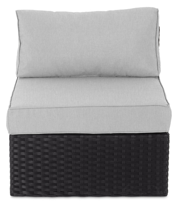 Fauteuil sans accoudoirs Barbados pour la terrasse à l’extérieur - osier en résine tressé à la main, résistant aux rayons UV et aux intempéries - noir et gris