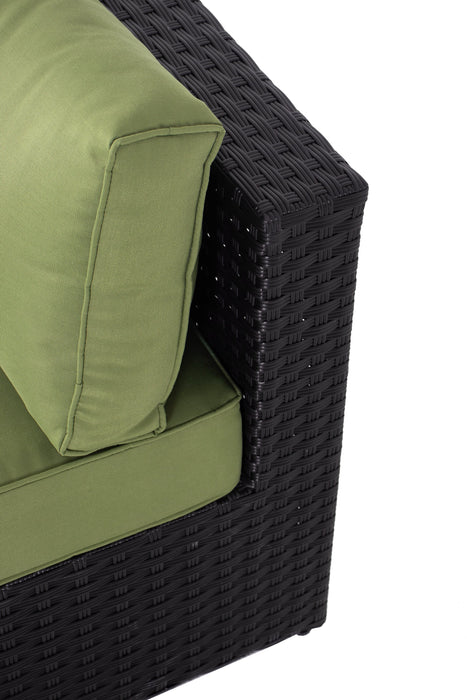 Fauteuil sans accoudoirs Barbados pour la terrasse à l’extérieur - osier en résine tressé à la main, résistant aux rayons UV et aux intempéries - noir et vert