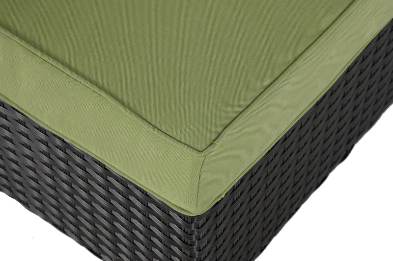 Pouf Barbados pour la terrasse à l’extérieur - osier en résine tressé à la main, résistant aux rayons UV et aux intempéries - noir et vert