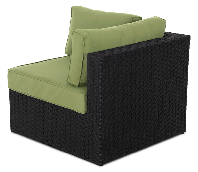 Fauteuil en coin Barbados pour la terrasse à l’extérieur - osier en résine tressé à la main, résistant aux rayons UV et aux intempéries - noir et vert