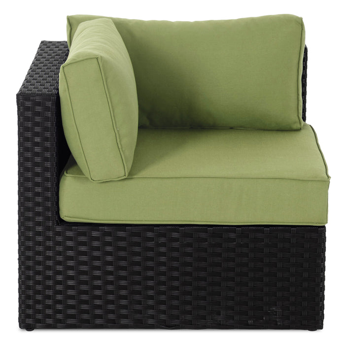 Fauteuil en coin Barbados pour la terrasse à l’extérieur - osier en résine tressé à la main, résistant aux rayons UV et aux intempéries - noir et vert
