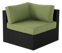  Fauteuil en coin Barbados pour la terrasse à l’extérieur - osier en résine tressé à la main, résistant aux rayons UV et aux intempéries - noir et vert