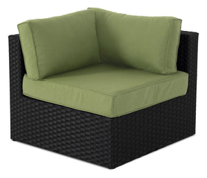 Fauteuil en coin Barbados pour la terrasse à l’extérieur - osier en résine tressé à la main, résistant aux rayons UV et aux intempéries - noir et vert