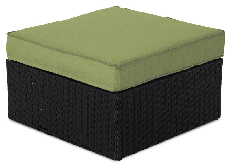 Pouf Barbados pour la terrasse à l’extérieur - osier en résine tressé à la main, résistant aux rayons UV et aux intempéries - noir et vert