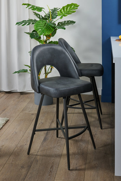 Tabouret Bay de Kort & Co. de hauteur comptoir en tissu de cuir végétalien et en métal avec siège pivotant - anthracite