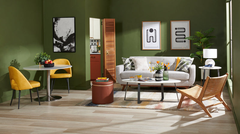 Chaise de salle à manger Bay de Kort & Co. en tissu de cuir végétalien et en métal - moutarde