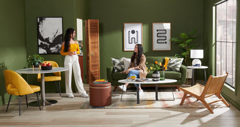 Chaise de salle à manger Bay de Kort & Co. en tissu de cuir végétalien et en métal - moutarde