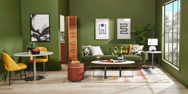 Chaise de salle à manger Bay de Kort & Co. en tissu de cuir végétalien et en métal - moutarde