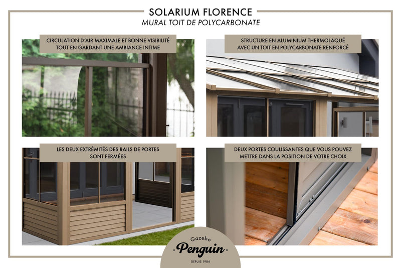 Gazebo Penguin Florence - Solarium mural 10x12 Toit de polycarbonate 