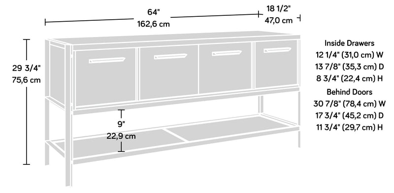 Bahut de bureau Briarbrook de 64,02 po de qualité commerciale avec 2 tiroirs et armoire - brun