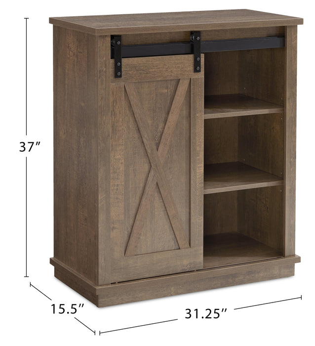 Armoire décorative Bristow de 31 po avec tablettes et porte de grange coulissante - chêne noyer