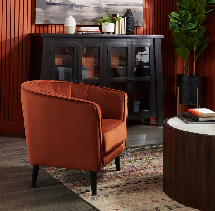 Fauteuil d’appoint Brinley de 29 po en tissu de velours avec pattes en bois - orange