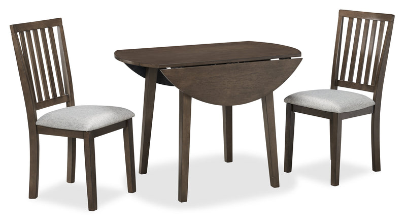 Ensemble de salle à manger Bryn 3 pièces avec table ronde de 42 po à abattant et 2 chaises en tissu  - gris foncé