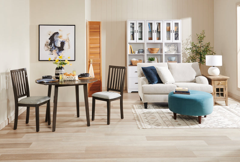 Ensemble de salle à manger Bryn 3 pièces avec table ronde de 42 po à abattant et 2 chaises en tissu  - gris foncé