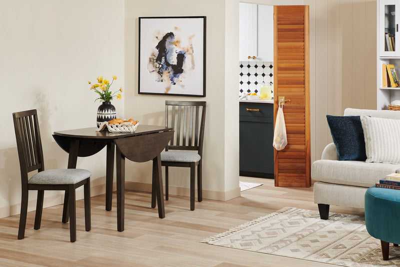 Ensemble de salle à manger Bryn 3 pièces avec table ronde de 42 po à abattant et 2 chaises en tissu  - gris foncé
